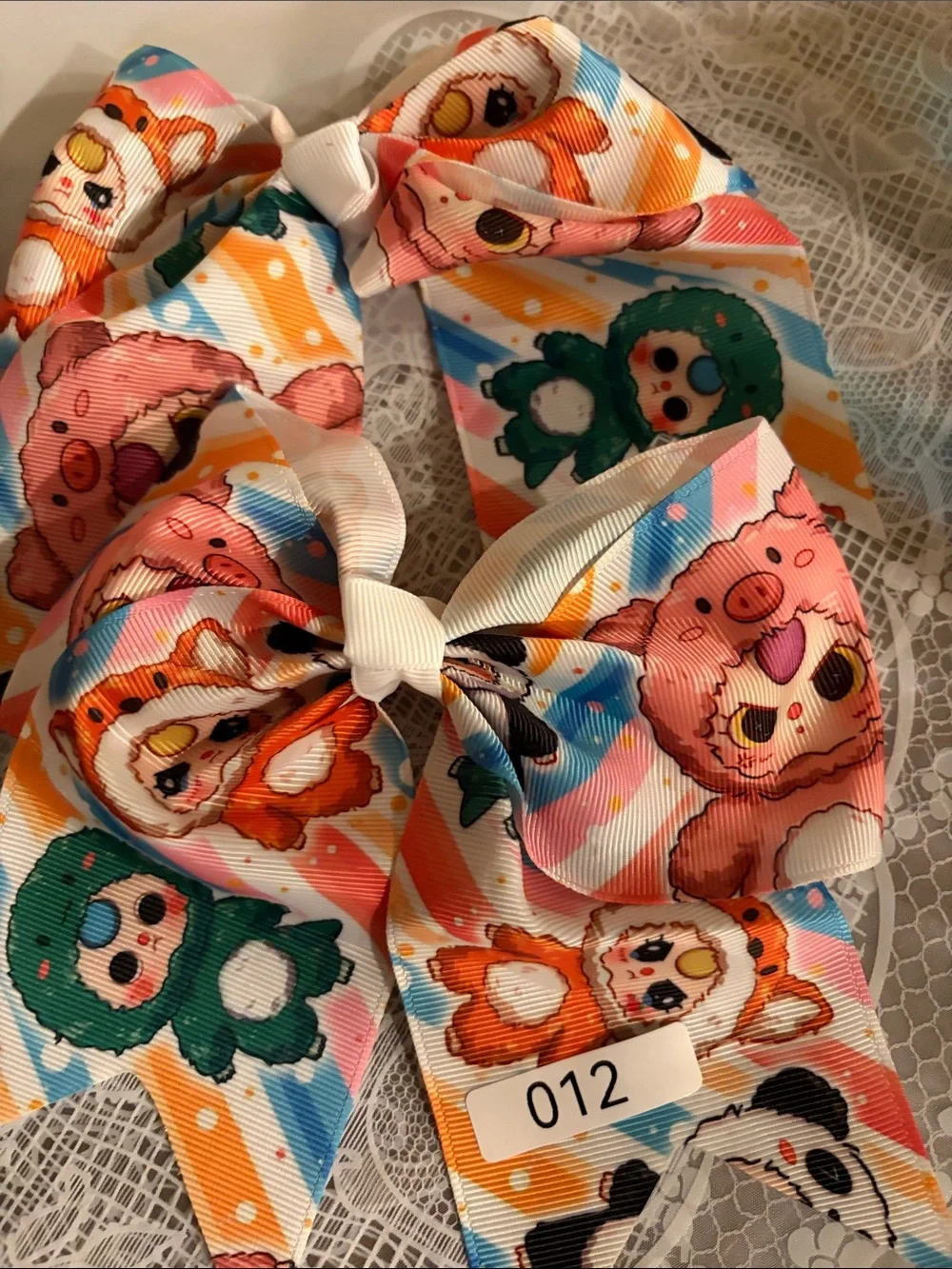 012, Kids Character Print Hair 2 Bows - Pink, Green, Orange